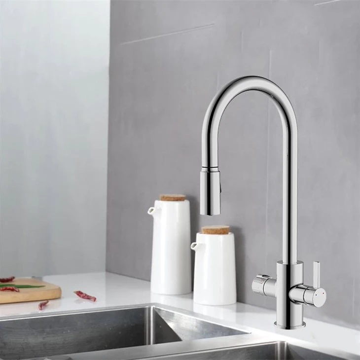 boiling water tap with pull out spray